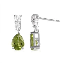 Peridot And Simulated Diamond Drop Earrings In Sterling Silver 2.60 Ctw -Jewelry store 3118816 5