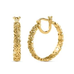 Scroll Work Openwork Hoop Earrings For Women In 18K Yellow Gold Plated