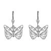 Butterfly Earrings In Platinum Plated Sterling Silver, Dangle Silver Earrings, Dangle Drop Earrings