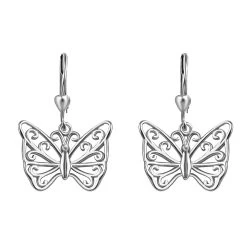 Butterfly Earrings In Platinum Plated Sterling Silver, Dangle Silver Earrings, Dangle Drop Earrings