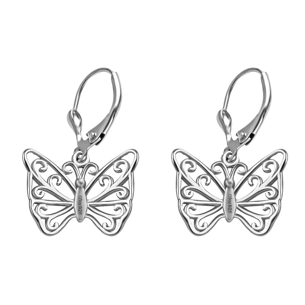 Butterfly Earrings In Platinum Plated Sterling Silver, Dangle Silver Earrings, Dangle Drop Earrings 6 Butterfly Earrings In Platinum Plated Sterling Silver, Dangle Silver Earrings, Dangle Drop Earrings - Image 4