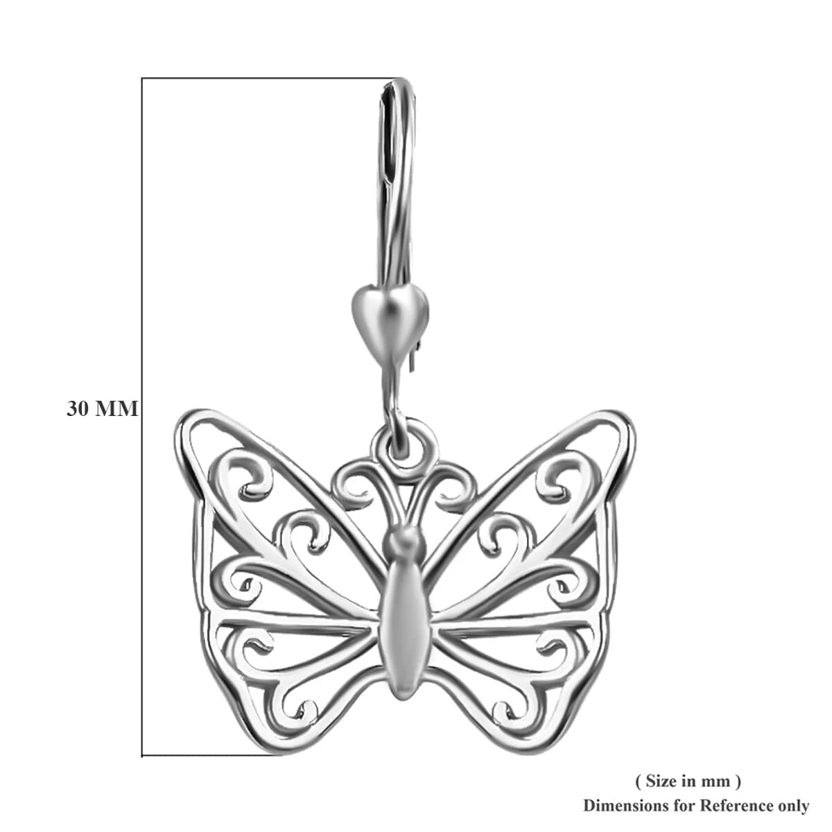Butterfly Earrings In Platinum Plated Sterling Silver, Dangle Silver Earrings, Dangle Drop Earrings 7 Butterfly Earrings In Platinum Plated Sterling Silver, Dangle Silver Earrings, Dangle Drop Earrings - Image 5