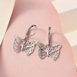 Butterfly Earrings In Platinum Plated Sterling Silver, Dangle Silver Earrings, Dangle Drop Earrings 14 Butterfly Earrings In Platinum Plated Sterling Silver, Dangle Silver Earrings, Dangle Drop Earrings -Jewelry store 3184673 5