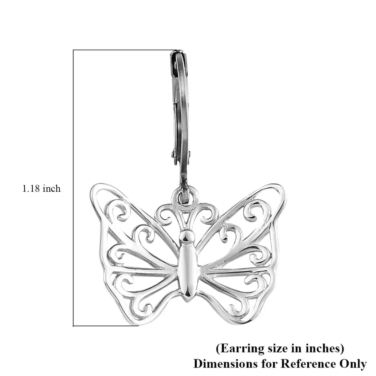 Butterfly Earrings In Platinum Plated Sterling Silver, Dangle Silver Earrings, Dangle Drop Earrings 9 Butterfly Earrings In Platinum Plated Sterling Silver, Dangle Silver Earrings, Dangle Drop Earrings - Image 7