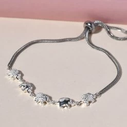Diamond Accent Elephant Bracelet In Sterling Silver With Stainless Steel Bolo Chain, Adjustable Charm Bracelet For Women 9.50 Inches 11 Diamond Accent Elephant Bracelet In Sterling Silver With Stainless Steel Bolo Chain, Adjustable Charm Bracelet For Women 9.50 Inches -Jewelry store 3196992 2