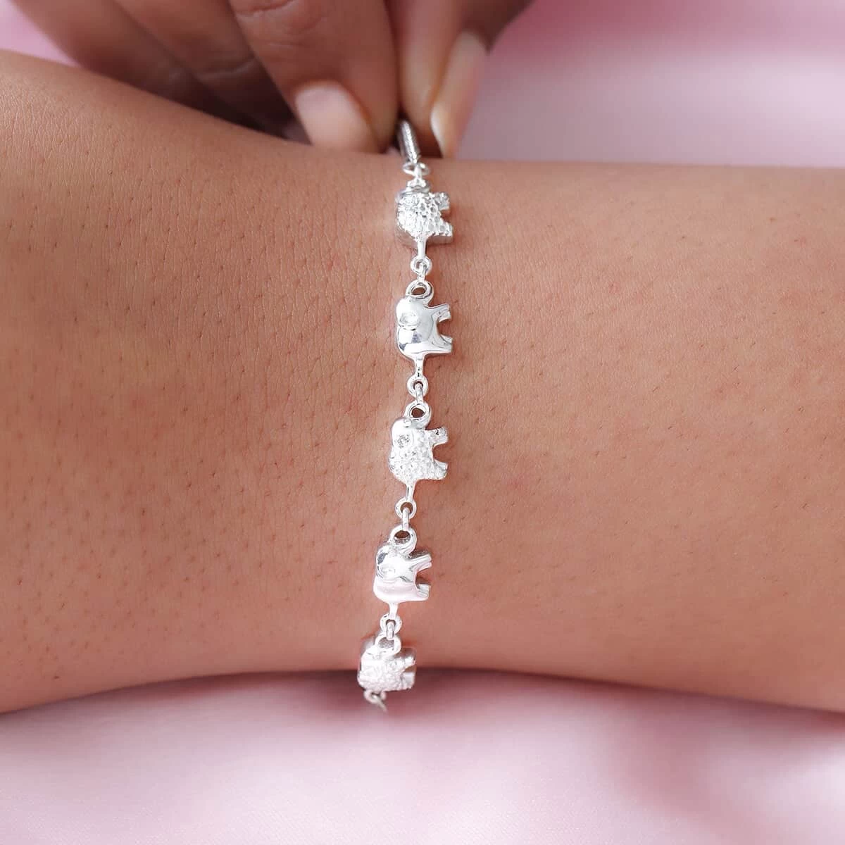 Diamond Accent Elephant Bracelet In Sterling Silver With Stainless Steel Bolo Chain, Adjustable Charm Bracelet For Women 9.50 Inches 6 Diamond Accent Elephant Bracelet In Sterling Silver With Stainless Steel Bolo Chain, Adjustable Charm Bracelet For Women 9.50 Inches - Image 4