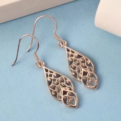 Openwork Dangle Earrings In 14K Rose Gold Plated Sterling Silver, Silver Drop Earrings For Women -Jewelry store 3249666 2