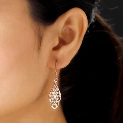 Openwork Dangle Earrings In 14K Rose Gold Plated Sterling Silver, Silver Drop Earrings For Women -Jewelry store 3249666 3