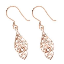 Openwork Dangle Earrings In 14K Rose Gold Plated Sterling Silver, Silver Drop Earrings For Women -Jewelry store 3249666 4