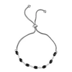 Simulated Black Diamond Bracelet In Sterling Silver And Stainless Steel, Adjustable Black Bracelet For Women, Unique Birthday Gifts 4.80 Ctw