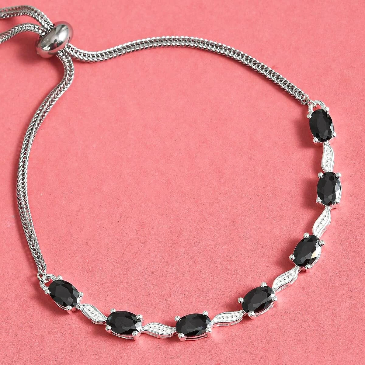 Simulated Black Diamond Bracelet In Sterling Silver And Stainless Steel, Adjustable Black Bracelet For Women, Unique Birthday Gifts 4.80 Ctw 4 Simulated Black Diamond Bracelet In Sterling Silver And Stainless Steel, Adjustable Black Bracelet For Women, Unique Birthday Gifts 4.80 Ctw - Image 2