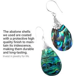 Abalone Shell Dangle Earrings In Sterling Silver, Drop Silver Earrings, Beach Fashion Jewelry -Jewelry store 3300008 5