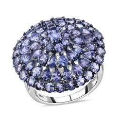Tanzanite Ring In Rhodium And Platinum Over Sterling Silver ,Tanzanite Cluster Ring, Floral Ring, Silver Ring,Wedding Ring For Her 8.10 Ctw