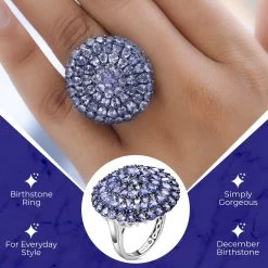 Tanzanite Ring In Rhodium And Platinum Over Sterling Silver ,Tanzanite Cluster Ring, Floral Ring, Silver Ring,Wedding Ring For Her 8.10 Ctw -Jewelry store 3303353 2