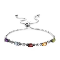 Multi Gemstone Bolo Bracelet In Stainless Steel 2.50 Ctw
