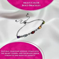 Multi Gemstone Bolo Bracelet In Stainless Steel 2.50 Ctw -Jewelry store 3318015 3