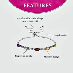 Multi Gemstone Bolo Bracelet In Stainless Steel 2.50 Ctw -Jewelry store 3318015 4