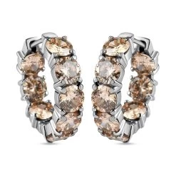 Simulated Champagne Diamond Earrings In Stainless Steel, Inside Out Hoops, Simulated Diamond Jewelry For Women