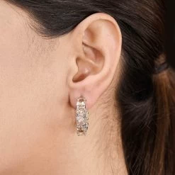 Simulated Champagne Diamond Earrings In Stainless Steel, Inside Out Hoops, Simulated Diamond Jewelry For Women -Jewelry store 3331433 3