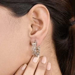 Simulated Champagne Diamond Earrings In Stainless Steel, Inside Out Hoops, Simulated Diamond Jewelry For Women -Jewelry store 3331433 4