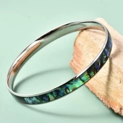 Abalone Shell Bangle Bracelet For Women In Stainless Steel, Beach Jewelry Gifts (8.50 In) -Jewelry store 3348460 1