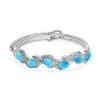 American Natural Sleeping Beauty Turquoise And Cambodian Zircon Buckle Bangle Bracelet (7.25 In) In Sterling Silver 32.60 Grams 7.10 Ctw -Jewelry store 3385393