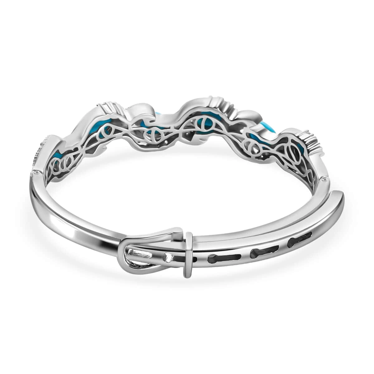 American Natural Sleeping Beauty Turquoise And Cambodian Zircon Buckle Bangle Bracelet (7.25 In) In Sterling Silver 32.60 Grams 7.10 Ctw 7 American Natural Sleeping Beauty Turquoise And Cambodian Zircon Buckle Bangle Bracelet (7.25 In) In Sterling Silver 32.60 Grams 7.10 Ctw - Image 5