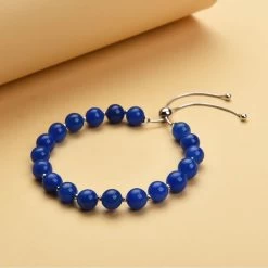 Blue Jade (D) Bead Bracelet| Silver Bolo Bracelet| Anniversary Gifts For Her 70.00 Ctw -Jewelry store 3388525 1