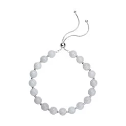 White Jade Beaded Bolo Bracelet In Sterling Silver 70.00 Ctw