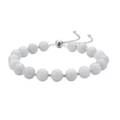 White Jade Beaded Bolo Bracelet In Sterling Silver 70.00 Ctw -Jewelry store 3390135 2