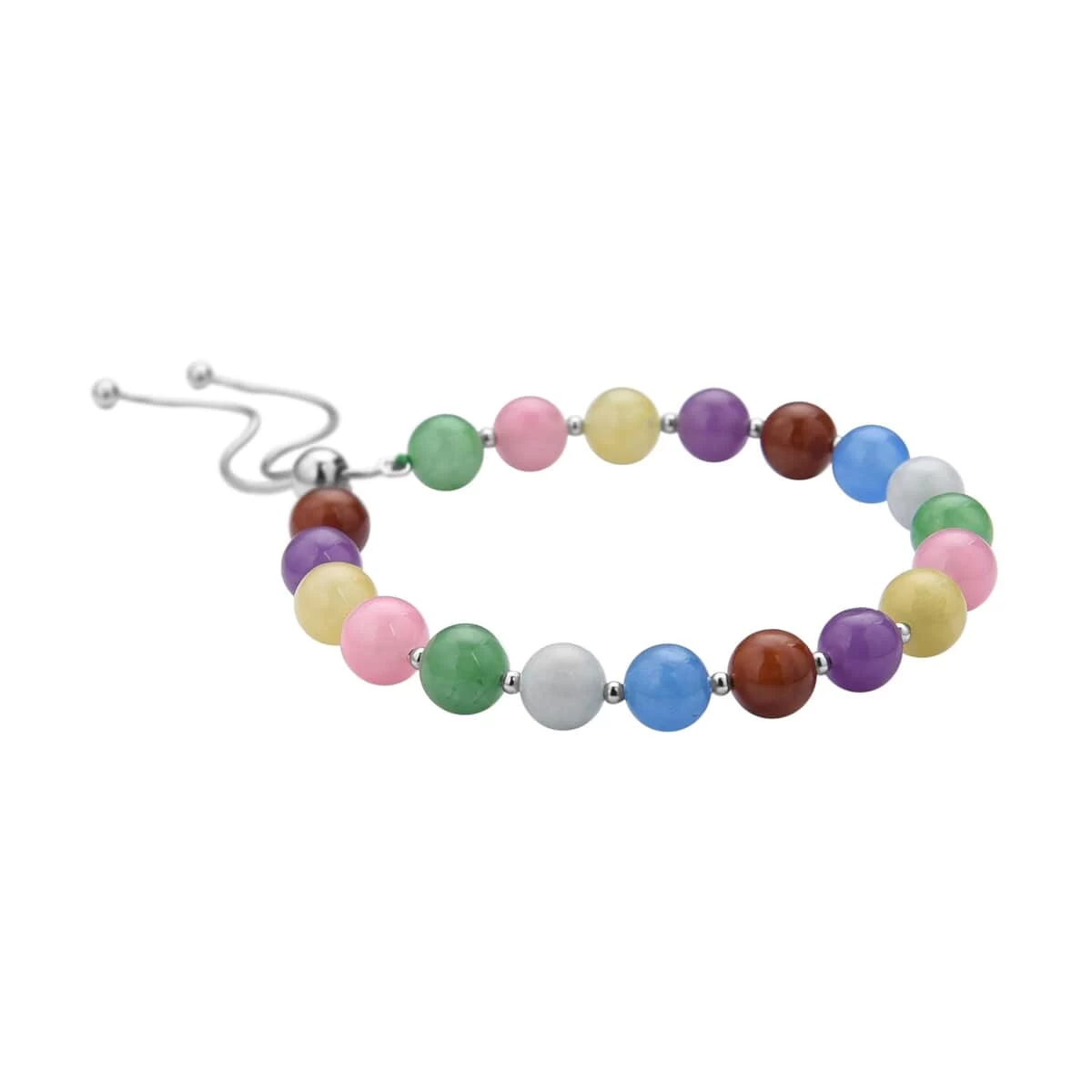 Multi Color Jade (D) Beaded Bolo Bracelet In Sterling Silver 70.00 Ctw 5 Multi Color Jade (D) Beaded Bolo Bracelet In Sterling Silver 70.00 Ctw - Image 4