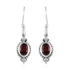 Premium Moazambique Garnet Earrings In Sterling Silver, Dangle Earrings, Solitaire Earrings Silver 2.00 Ctw