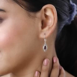 Premium Moazambique Garnet Earrings In Sterling Silver, Dangle Earrings, Solitaire Earrings Silver 2.00 Ctw -Jewelry store 3412242 2