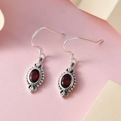 Premium Moazambique Garnet Earrings In Sterling Silver, Dangle Earrings, Solitaire Earrings Silver 2.00 Ctw -Jewelry store 3412242 4