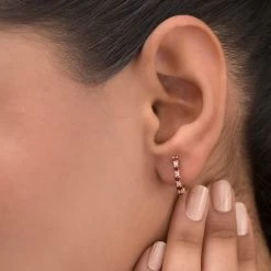 Premium Mundarara Ruby And White Zircon Hoop Earrings In Vermeil Yellow Gold Over Sterling Silver 0.60 Ctw -Jewelry store 3413925 4