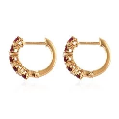 Premium Mundarara Ruby And White Zircon Hoop Earrings In Vermeil Yellow Gold Over Sterling Silver 0.60 Ctw -Jewelry store 3413925 5