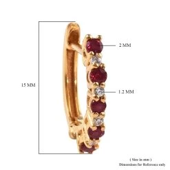 Premium Mundarara Ruby And White Zircon Hoop Earrings In Vermeil Yellow Gold Over Sterling Silver 0.60 Ctw -Jewelry store 3413925 6