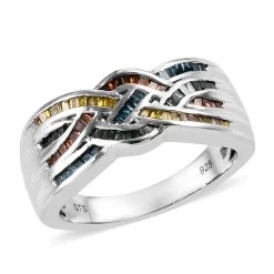 Multi Diamond Ring In Platinum Over Sterling Silver 0.50 Ctw