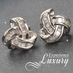 Diamond Earrings In Platinum Over Sterling Silver, Knot Stud, Celtic Knot Earrings, Silver Diamond Studs 0.25 Ctw -Jewelry store 3462162 1