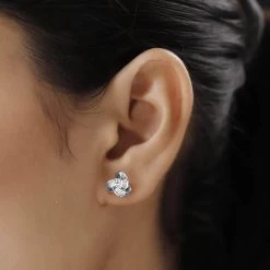 Diamond Earrings In Platinum Over Sterling Silver, Knot Stud, Celtic Knot Earrings, Silver Diamond Studs 0.25 Ctw -Jewelry store 3462162 4