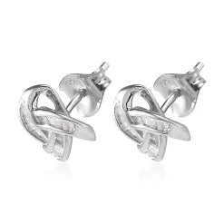 Diamond Earrings In Platinum Over Sterling Silver, Knot Stud, Celtic Knot Earrings, Silver Diamond Studs 0.25 Ctw -Jewelry store 3462162 5