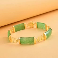Green Jade (D) Bracelet In 14K YG Over Sterling Silver, Silver Station Bracelet, Silver Bracelet For Women (6.50 In) 42.50 Ctw -Jewelry store 3469839 1