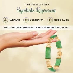 Green Jade (D) Bracelet In 14K YG Over Sterling Silver, Silver Station Bracelet, Silver Bracelet For Women (6.50 In) 42.50 Ctw -Jewelry store 3469839 3