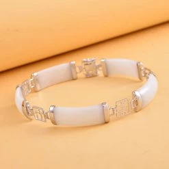 White Jade Bracelet In Platinum Over Sterling Silver, Silver Station Bracelet, Silver Bracelet For Women (7.25 In) 42.50 Ctw 10 White Jade Bracelet In Platinum Over Sterling Silver, Silver Station Bracelet, Silver Bracelet For Women (7.25 In) 42.50 Ctw -Jewelry store 3472248 1