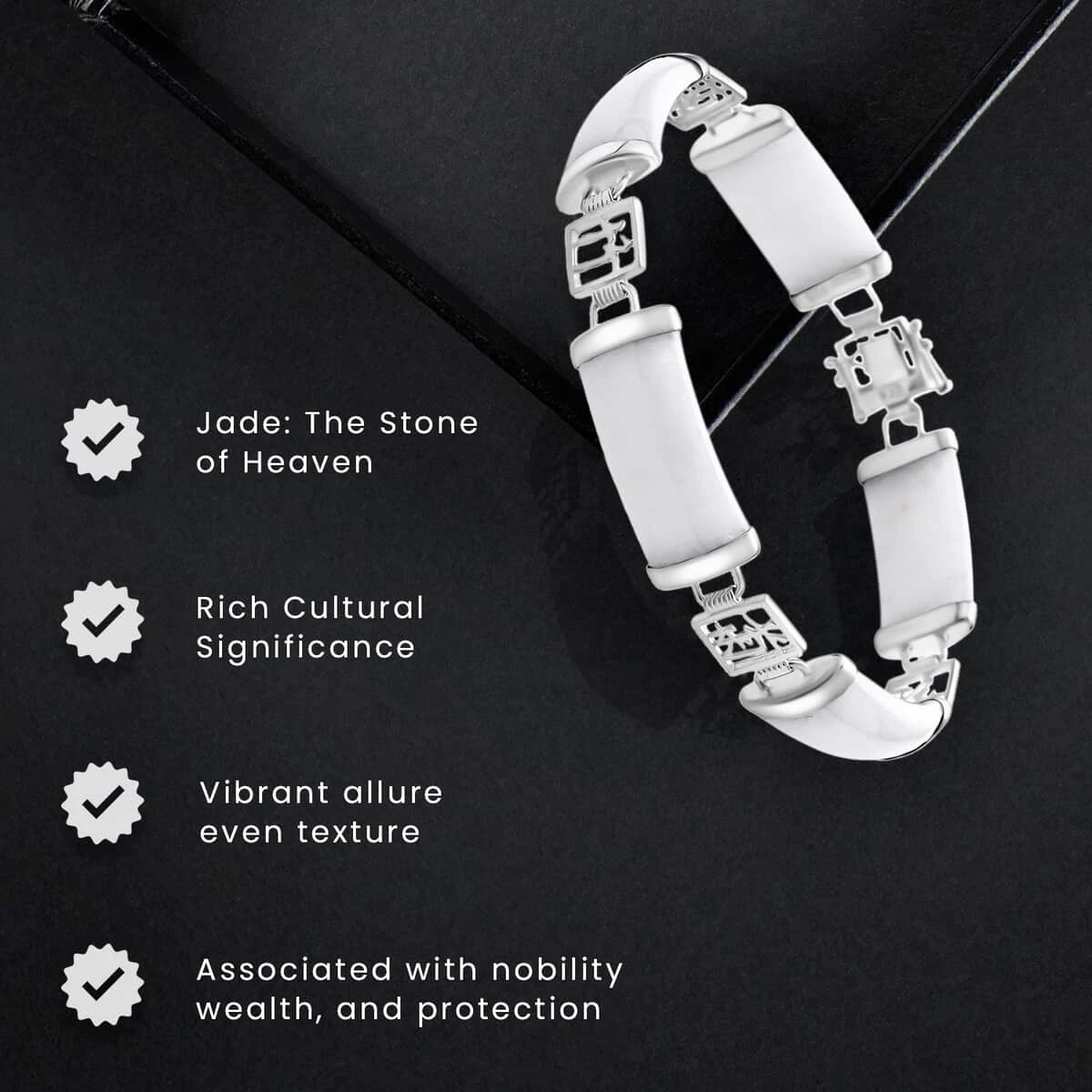 White Jade Bracelet In Platinum Over Sterling Silver, Silver Station Bracelet, Silver Bracelet For Women (7.25 In) 42.50 Ctw 7 White Jade Bracelet In Platinum Over Sterling Silver, Silver Station Bracelet, Silver Bracelet For Women (7.25 In) 42.50 Ctw - Image 5