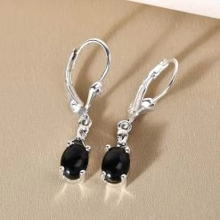 Australian Black Tourmaline Lever Back Earrings In Sterling Silver, Black Solitaire Earrings,Silver Jewelry Gifts For Women 2.00 Ctw -Jewelry store 3477349 2