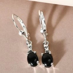 Australian Black Tourmaline Lever Back Earrings In Sterling Silver, Black Solitaire Earrings,Silver Jewelry Gifts For Women 2.00 Ctw -Jewelry store 3477349 3