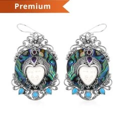 Bali Goddess Carved Bone And Multi Gemstone Earrings In Sterling Silver 2.80 Ctw