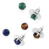 Set Of 3 Lapis Lazuli, Tiger's Eye And African Malachite Stud Earrings In Sterling Silver 6.50 Ctw
