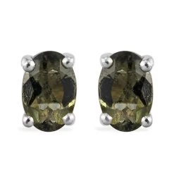 Premium Bohemian Moldavite Earrings, Stud Earrings, Solitaire Studs, Moldavite Earrings, Sterling Silver Earrings 0.75 Ctw